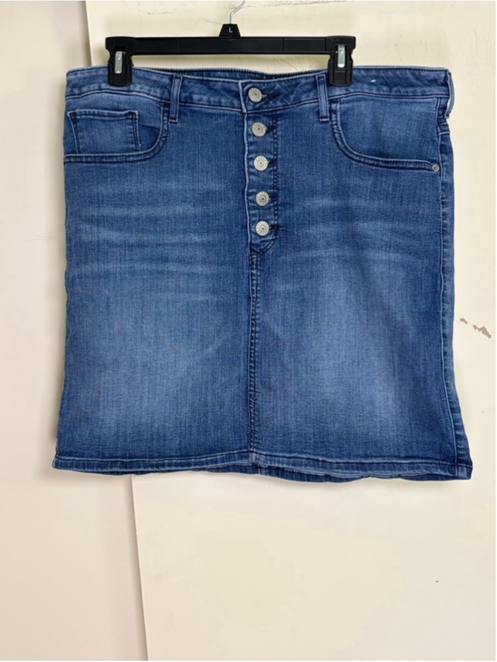Express Denim Perfect Stretch Button Fly High Rise Mini Skirt Size 14